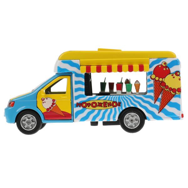 Машина металл фургон мороженое 14,5 см, свет+звук, открыв. двери, багаж.,ТМ "Технопарк" в кор.2*24шт