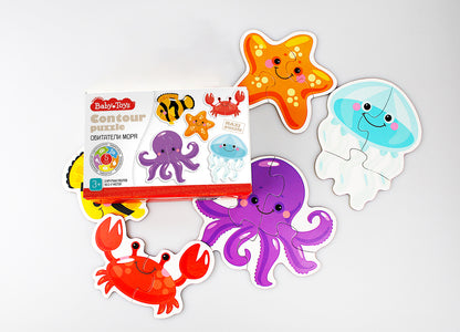 Пазлы контурные "Обитатели моря" Baby Toys (5 карт. 14 дет)