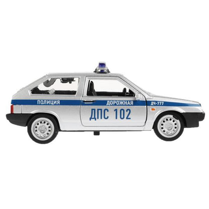 Машина металл LADA-2108 "СПУТНИК" ПОЛИЦИЯ 12 см, двери, багаж, кор. Технопарк в кор.2*36шт