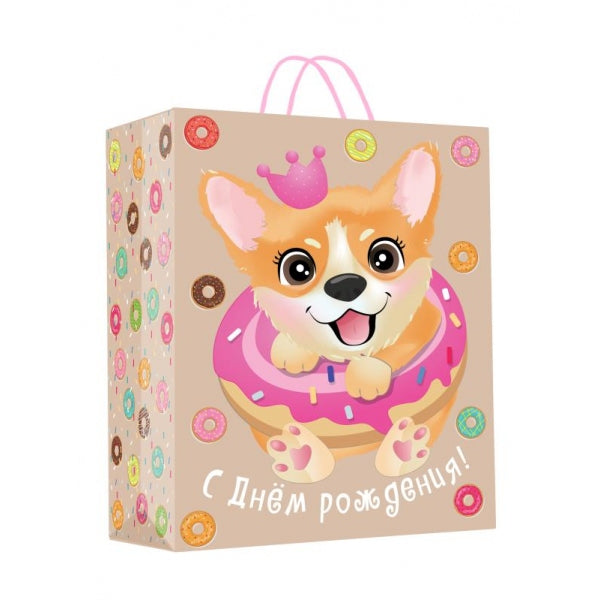 Пакет подарочный крафт l,корги,140 гр/м2 ЧУДО ПРАЗДНИК в кор.24*12шт