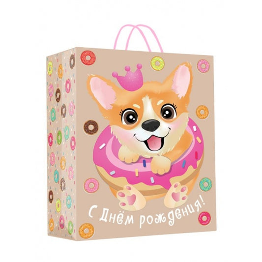Пакет подарочный крафт l,корги,140 гр/м2 ЧУДО ПРАЗДНИК в кор.24*12шт
