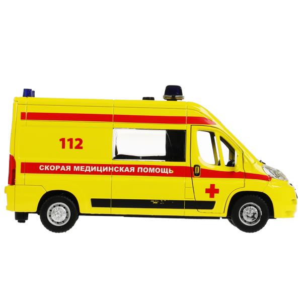 Машина металл CITROEN JUMPER РЕАНИМАЦИЯ 14 см, двер, баг, инер, желтая, кор. Технопарк в кор.2*36шт