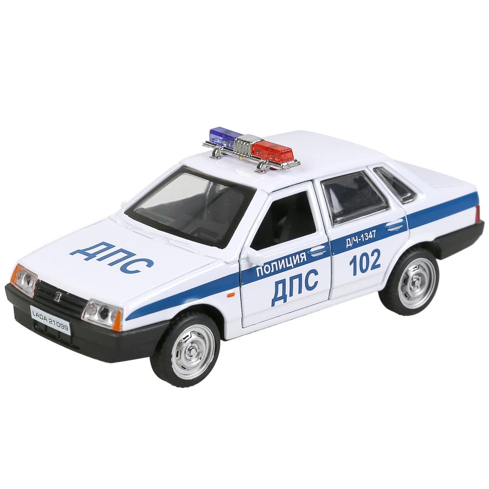 Машина металл LADA-21099 "СПУТНИК" ПОЛИЦИЯ 12 см, двери, багаж, белый, кор. Технопарк в кор.2*36шт