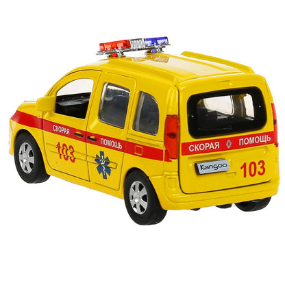 Технопарк. Модель "Renault Kangoo Реанимация" металл 12 см двери, багаж, желтая, арт.KANGOO-12AMB-YE