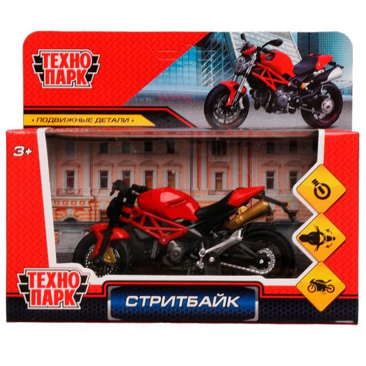 2004I099-R2Модель металл СТРИТБАЙК 11см, руль поворач, подвеска, подножка, кор. Технопарк в кор.5*48