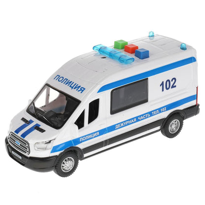 TRANSITVAN-16PLPOL-WH Машина пластик свет-звук FORD TRANSIT ПОЛИЦИЯ 16 см, двери, 3 кнопки, кор. Тех