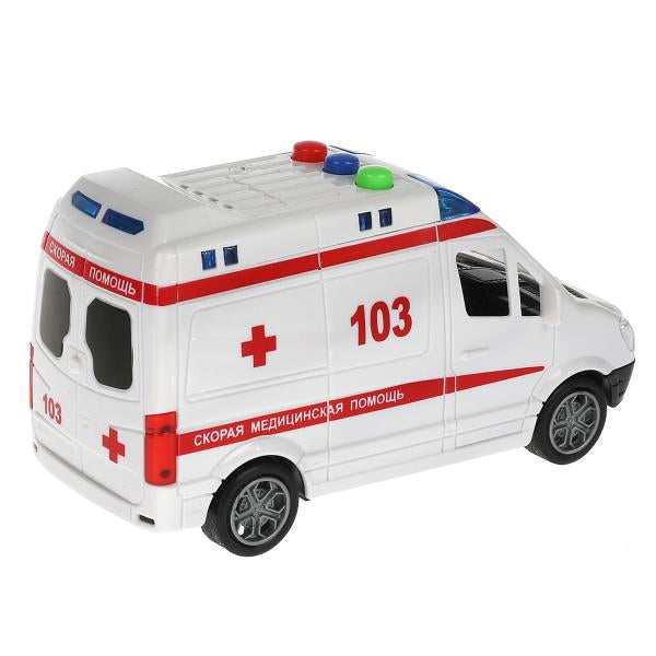 Машина пластик свет-звук MERCEDES-BENZ SPRINTER СКОРАЯ 14,5см, инерц, кор. Технопарк в кор.2*36шт