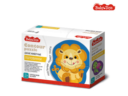 Пазлы контурные Половинки "Дикие животные" Baby Toys (8 карт. 16 эл)