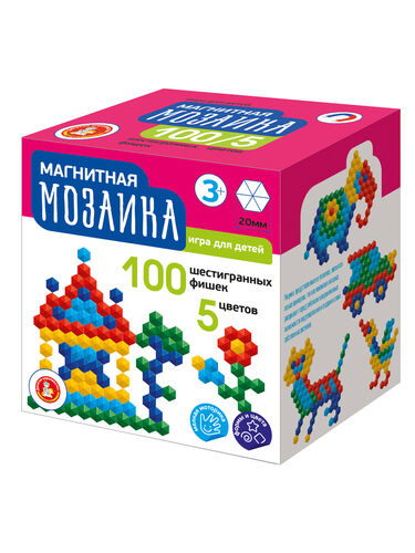 Мозаика магнитная шестигранная диаметр 20, 5 цветов, 100 элементов