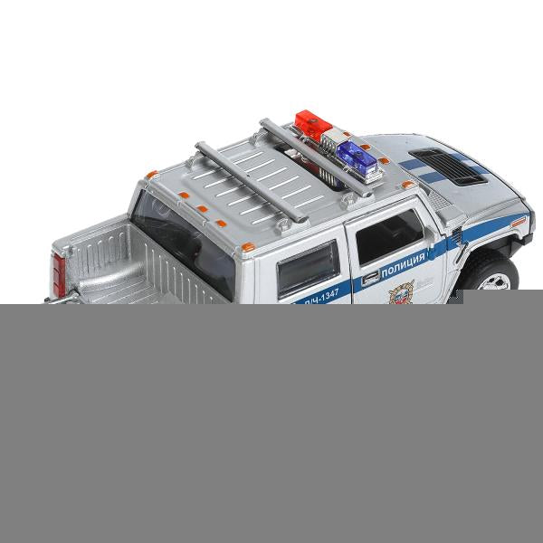 Машина металл свет-звук HUMMER H2 PICKUP ПОЛИЦИЯ 12 см, двери, багажн, кор. Технопарк в кор.2*36шт