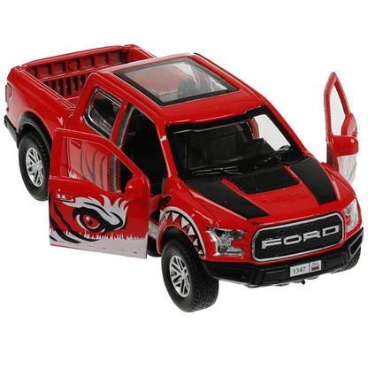 Машина металл FORD F150 RAPTOR ХИЩНИКИ 12 см, двер, баг, инер, красный, кор. Технопарк в кор.2*36шт
