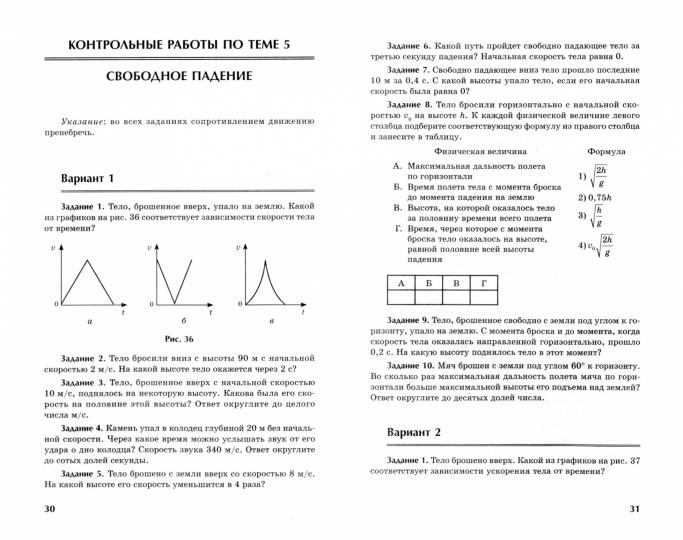 Физика:контрол.работы:кинематика:10-11 классы