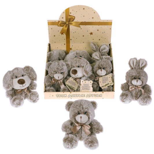 Игрушка мягкая дисплей "мишки,собачки,зайчики" 13см,без чипа,в дисп МУЛЬТИ-ПУЛЬТИ уп-9шт в кор.12уп