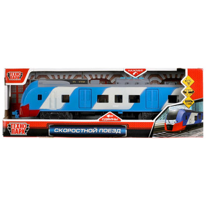 ELTRAINLAST-30PL-BUGY Модель пластик свет-звук СКОРОСТНОЙ ПОЕЗД 32,5 см, двери, 4 кноп, син, кор. Те
