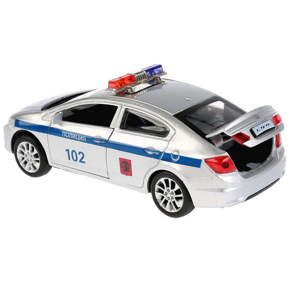 Машина металл "HONDA CIVIC ПОЛИЦИЯ", длина 12см, открыв. двери, инерц, в кор. Технопарк в кор.2*36шт