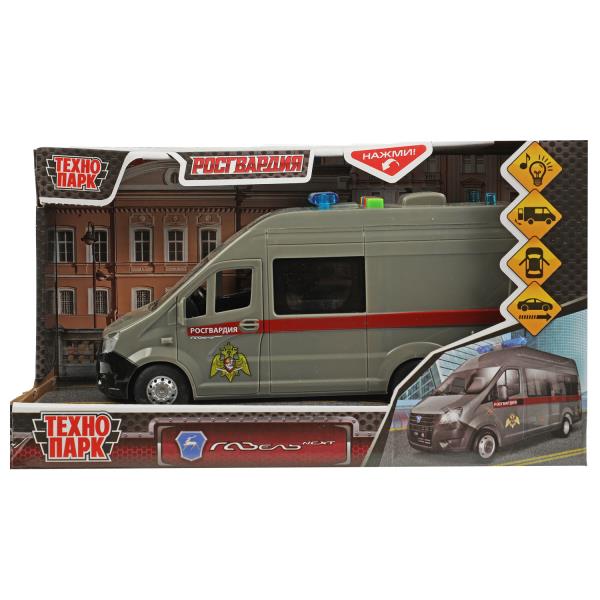 Машина пластик свет-звук ГАЗЕЛЬ NEXT РОСГВАРДИЯ 22 см, двери, инерц, кор. Технопарк в кор.2*18шт