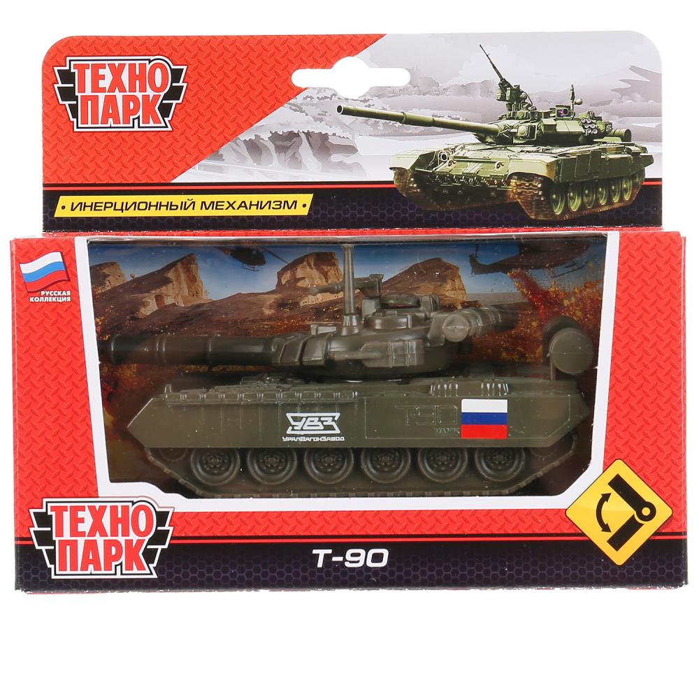 Машина металл Танк T-90, размер 12см, инерц.механизм., подвиж. дет., в кор. Технопарк в кор.2*24шт
