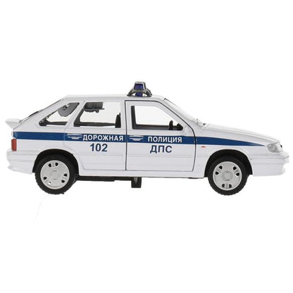 Машина металл LADA-2114 "SAMARA" ПОЛИЦИЯ 12 см, двери, багаж, белый, кор. Технопарк в кор.2*36шт