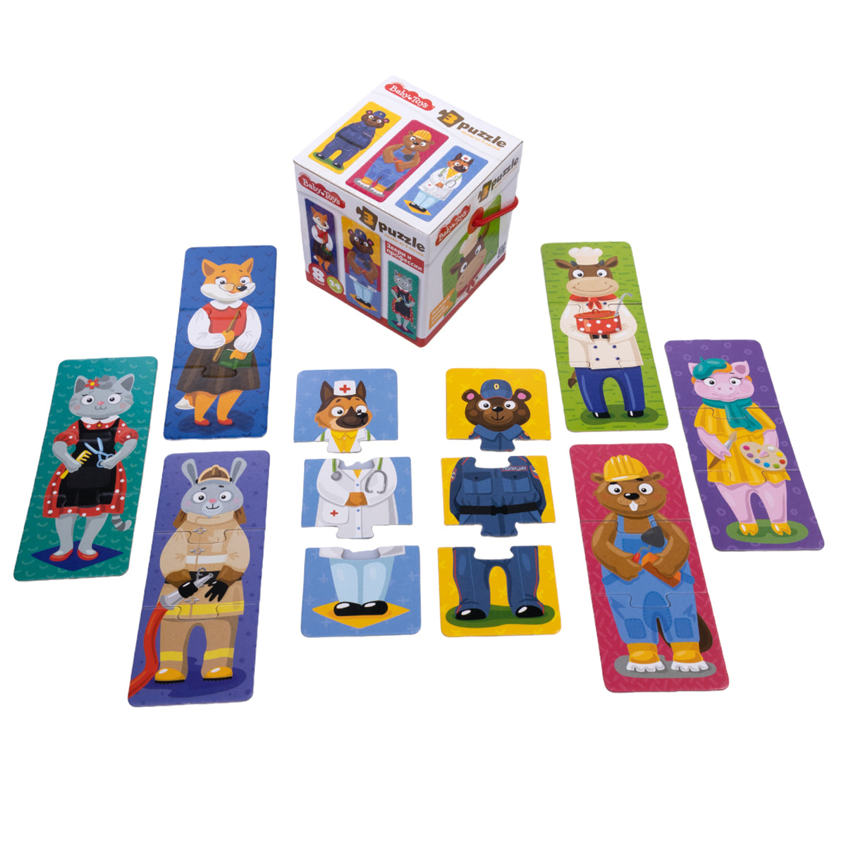 Пазлы тройные "Звери и профессии" 24 эл Baby Toys (макси)