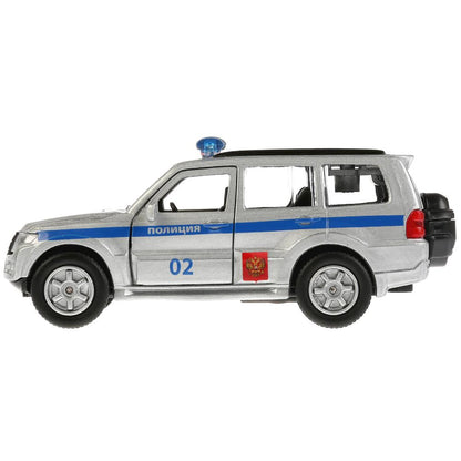 ТМ ТЕХНОПАРК. МЕТАЛЛ MITSUBISHI PAJERO ПОЛИЦИЯ 12 СМ, ОТКРЫВ. ДВЕРИ, ИНЕРЦ. В КОР. в кор.2*24шт