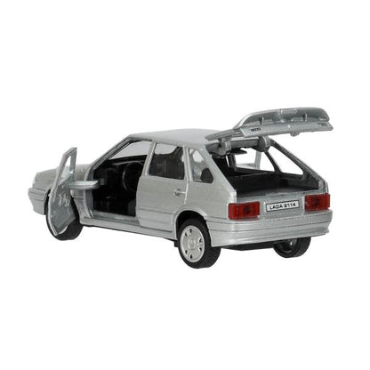 Машина металл LADA-2114 "SAMARA" 12 см, двери, багаж, инерц, серебрист, кор. Технопарк в кор.2*36шт