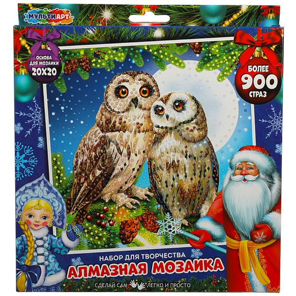 Наб д/тв-ва алмазная мозаика 20*20 см новый год совы МУЛЬТИ АРТ в кор.48шт