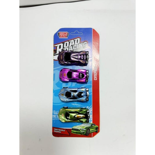 Машина пластик ROAD RACING набор СУПЕРКАР 7,5 см, 4 шт, в ассорт, блист. Технопарк в кор.2*144наб