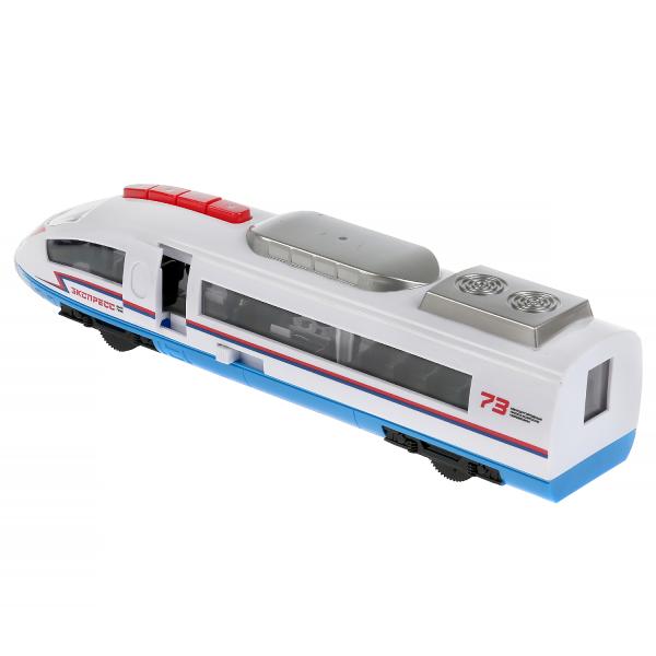 ELTRAIN-30PL-BUWH299762 Модель пластик свет-звук ЭЛЕКТРОПОЕЗД 30 см, двери, 4 кноп, инерц, бел, кор.