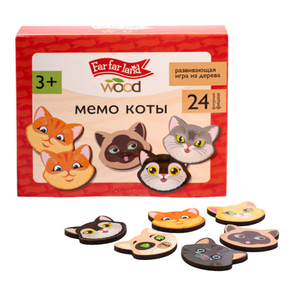 Игра настольная деревянная МЕМО "Коты" (24 фишки в коробке) Far far land wood