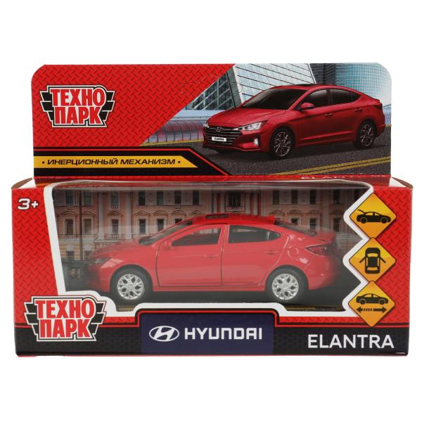 Машина металл HYUNDAI ELANTRA длина 12 см, двери, багаж, инер, красный, кор. Технопарк в кор.2*36шт