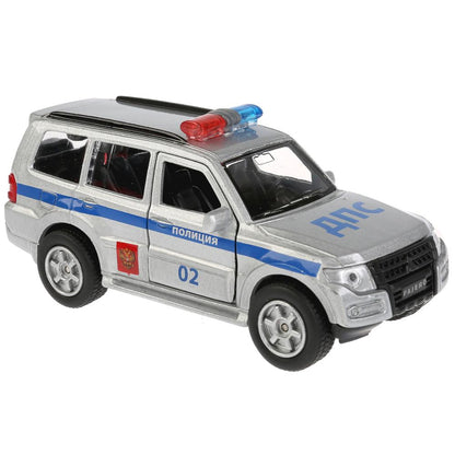 ТМ ТЕХНОПАРК. МЕТАЛЛ MITSUBISHI PAJERO ПОЛИЦИЯ 12 СМ, ОТКРЫВ. ДВЕРИ, ИНЕРЦ. В КОР. в кор.2*24шт