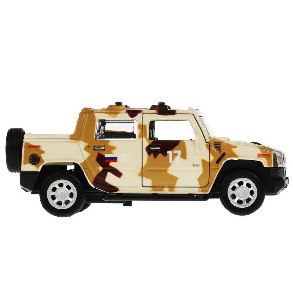 Технопарк. Модель "Hummer H2 Пикап Камуфляж" 12 см,мет,двер,ба,инер,песочный арт.HUM2PICKUP-12MIL-BN