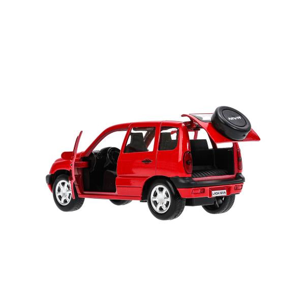 Машина металл LADA NIVA длина 12 см, двери, багаж, инерц, красный, кор. Технопарк в кор.2*36шт