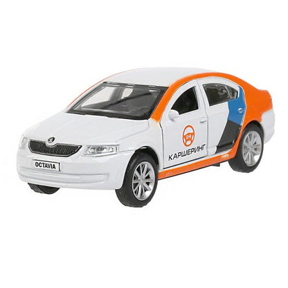 Машина металл "skoda octavia каршеринг" 12см, откр.двери, инерц., белый в кор. Технопарк в кор2*36шт
