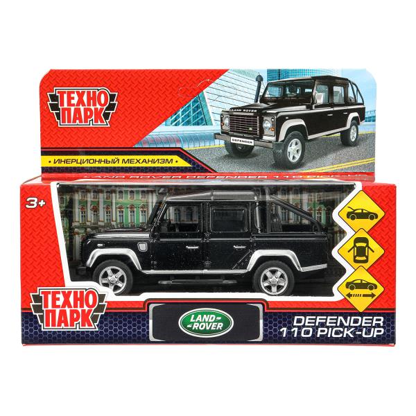 Машина металл LAND ROVER DEFENDER PICKUP 12 см, двери, багаж, черный, кор. Технопарк в кор.2*36шт
