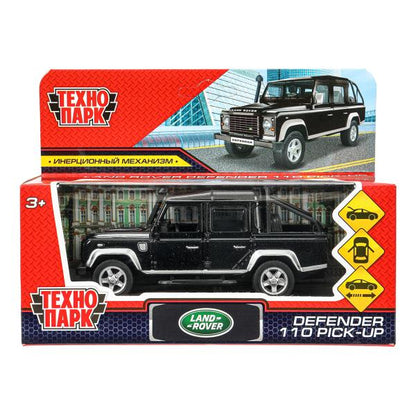 Машина металл LAND ROVER DEFENDER PICKUP 12 см, двери, багаж, черный, кор. Технопарк в кор.2*36шт