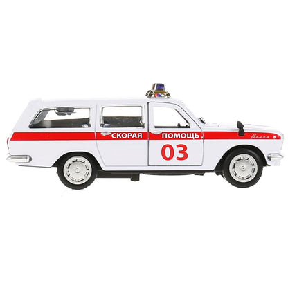 2402-12AMB-WH 303651 Машина металл ГАЗ-2402 "ВОЛГА" СКОРАЯ 12 см, двери, багаж, белая, в кор. Техн