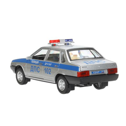 Машина металл свет-звук LADA ваз-21099 13cm,ПОЛИЦИЯ серебряный кор.технопарк Технопарк в кор.2*36шт
