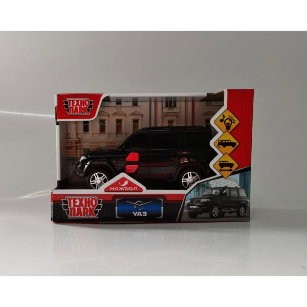 Машина пластик свет-звук UAZ ПАТРИОТ 15,5 см, 2 кноп, инер, черный, кор. Технопарк в кор.48шт