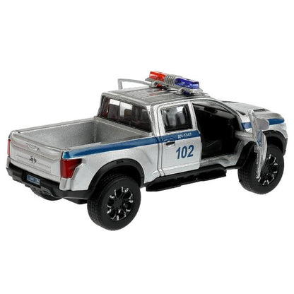 Машина металл свет-звук NISSAN TITAN ПОЛИЦИЯ 12,5 см, двери, баг, инер, кор. Технопарк в кор.2*36шт