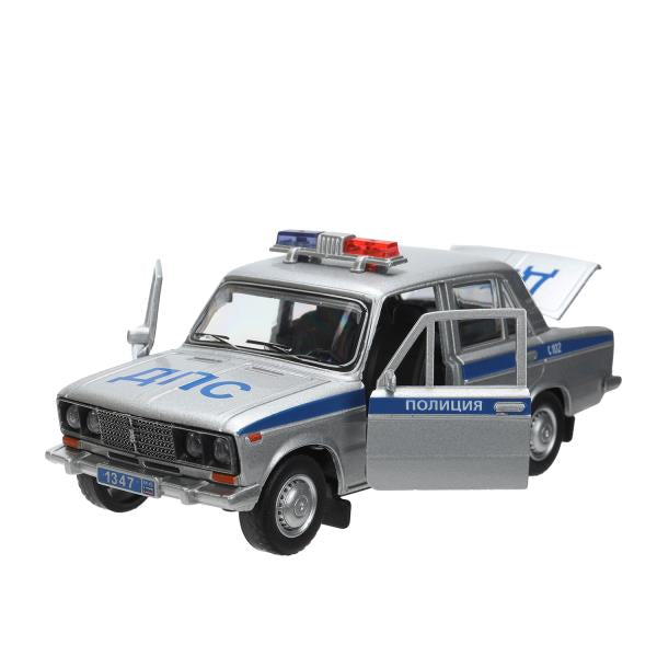 Машина металл свет-звук LADA ВАЗ-2106 13 cm,ПОЛИЦИЯ серебряный кор.технопарк Технопарк в кор.2*36шт
