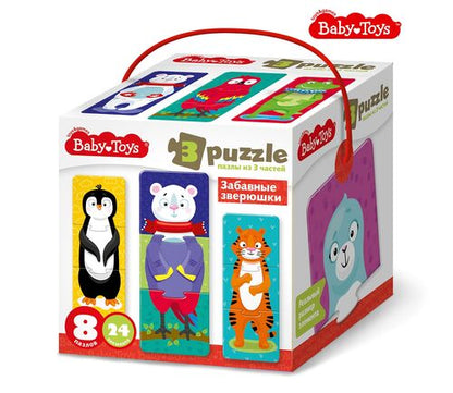 Пазлы тройные "Забавные зверюшки" 24 эл Baby Toys (макси)