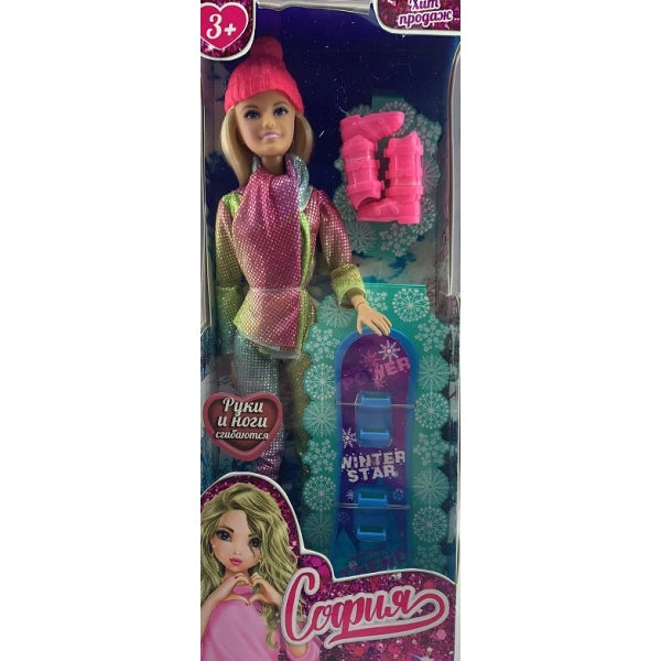 Карапуз. Кукла "София" 29см со сноубордом руки и ноги сгиб, с акссессуар, арт.66001S-SB2-S-BB