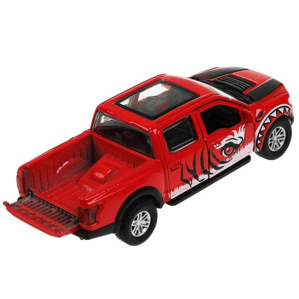 Машина металл FORD F150 RAPTOR ХИЩНИКИ 12 см, двер, баг, инер, красный, кор. Технопарк в кор.2*36шт