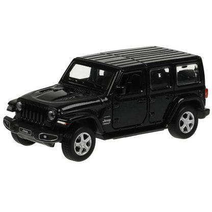 Машина металл JEEP WRANGLER SAHARA 12 см, двери, багаж, инерц, черный, кор. Технопарк в кор.2*36шт